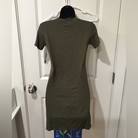 BP Olive Green Ribbed Shirt Sleeve Casual Dress - Picture 6 of 6